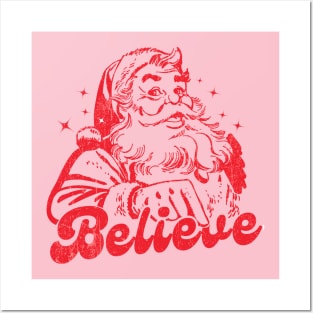 BELIEVE VINTAGE SANTA CLAUS FUNNY XMAS Posters and Art